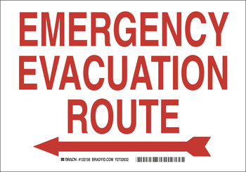 Imágen de Brady B-120 Poliéster reforzado con fibra de vidrio Rectángulo Blanco Inglés Cartel de ruta de evacuación 132156 (Imagen principal del producto)