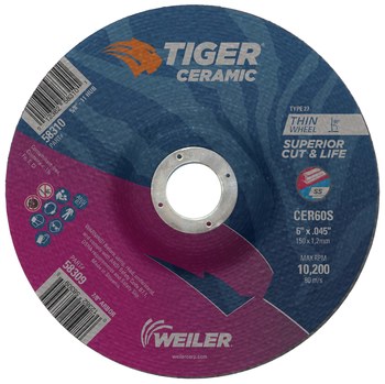 Weiler Tiger Ceramic Rueda de corte 58309 - Tipo 27 (centro hundido) - 6 pulg. - Cerámico - 60