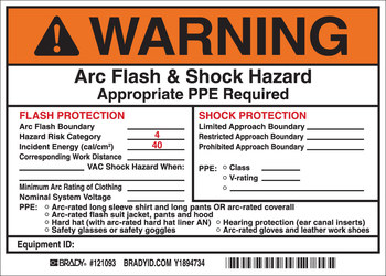 Imágen de Brady Negro/Naranja sobre blanco Rectángulo Escribible Vinilo 121093 Etiqueta de arco eléctrico (Imagen principal del producto)