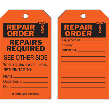 Imágen de Brady Negro sobre naranja Laminado, Ojal de metal, Escribible Poliéster/papel 86511 Etiqueta de mantenimiento (Imagen principal del producto)